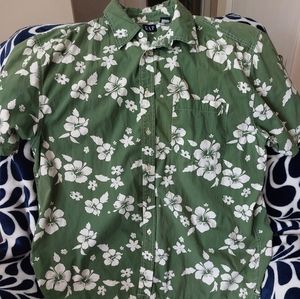 Gap Men's Green & White Hawaiian Button Up Shirt.